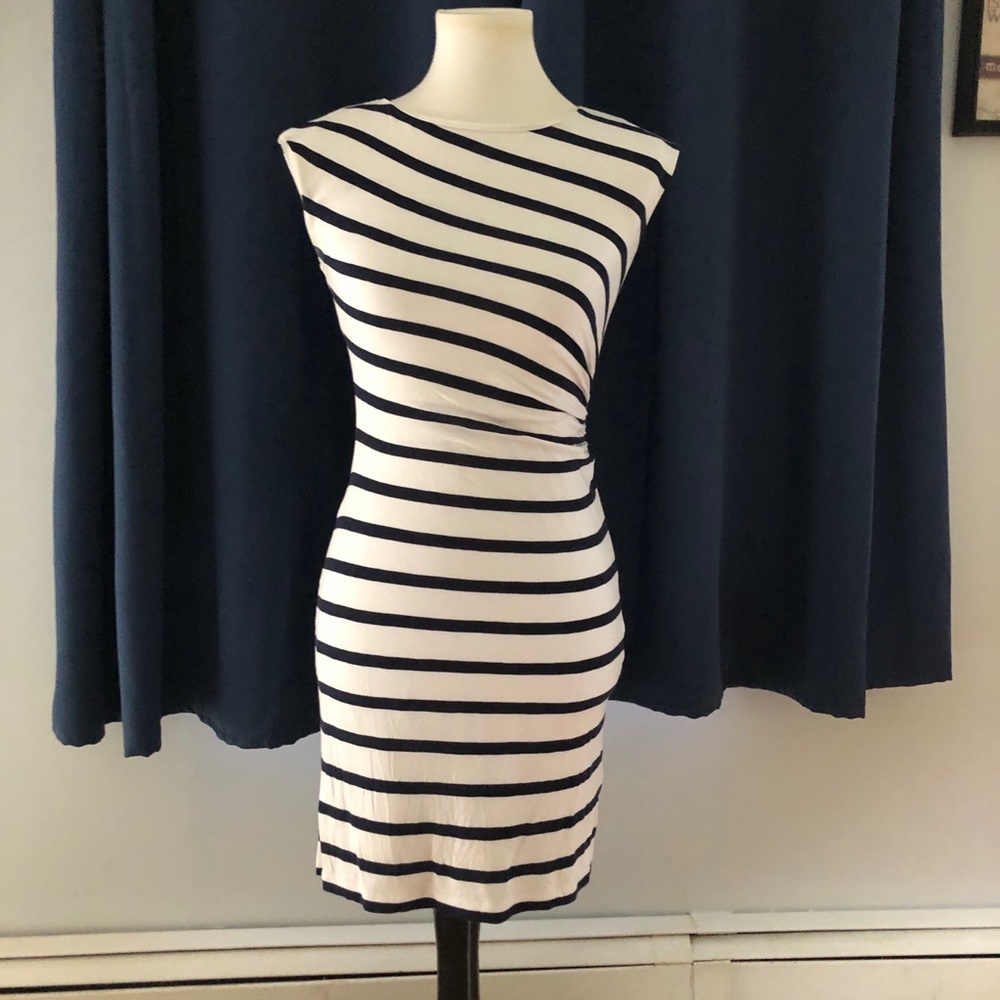 LOFT navy blue and white sleeveless striped dress
